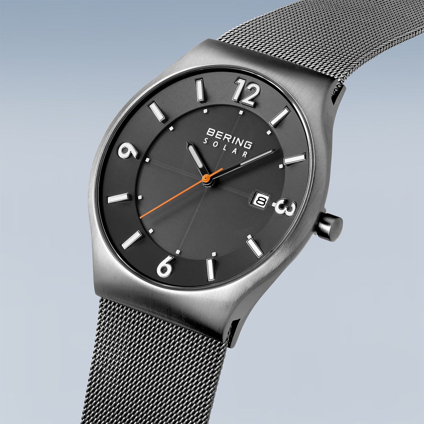 Bering 14440-077 Men's Grey Steel Mesh Solar Watch