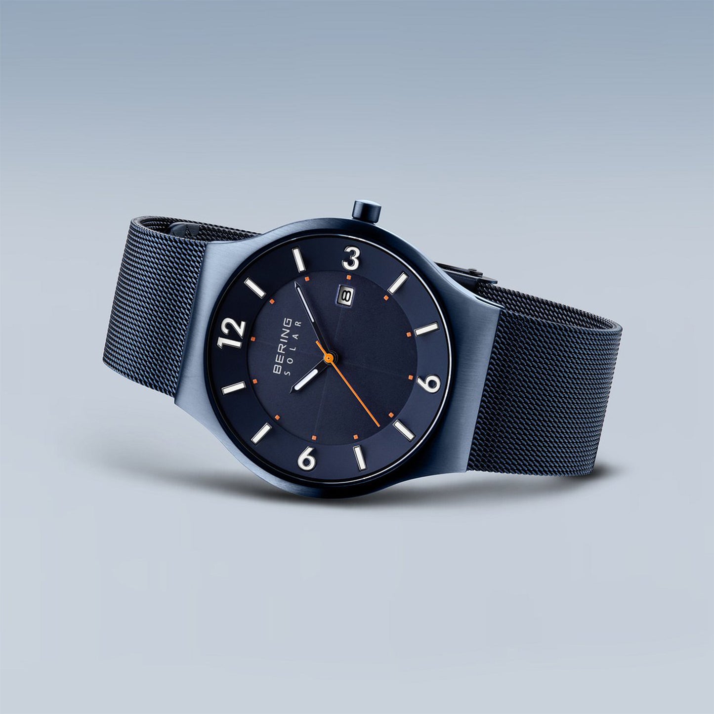 Bering 14440-393 Men's Blue Steel Mesh Solar Watch