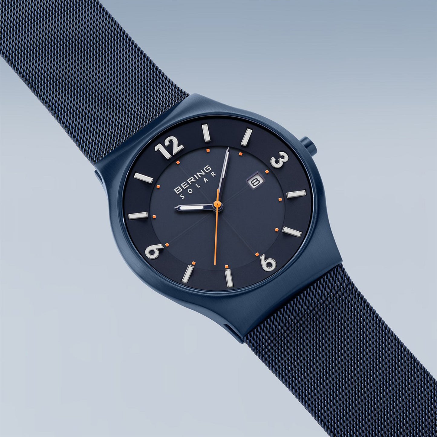 Bering 14440-393 Men's Blue Steel Mesh Solar Watch