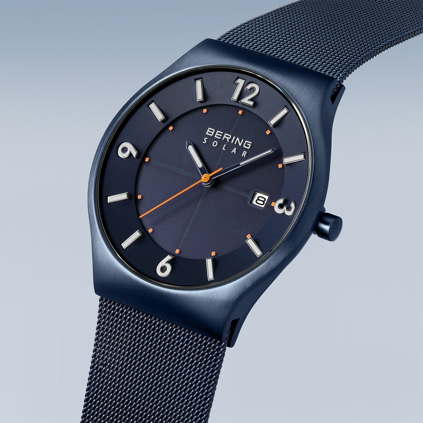 Bering 14440-393 Men's Blue Steel Mesh Solar Watch