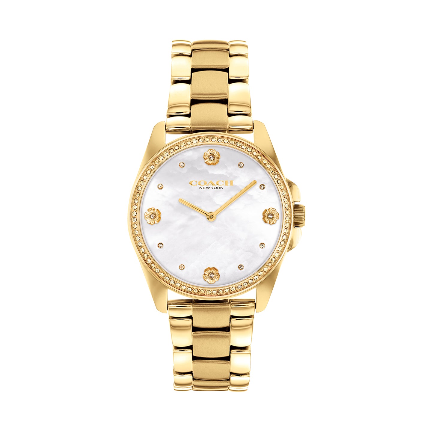 Coach 14504109 Women's Gold Steel Bracelet and White Mother of Pearl & Stone Dial Quartz Watch