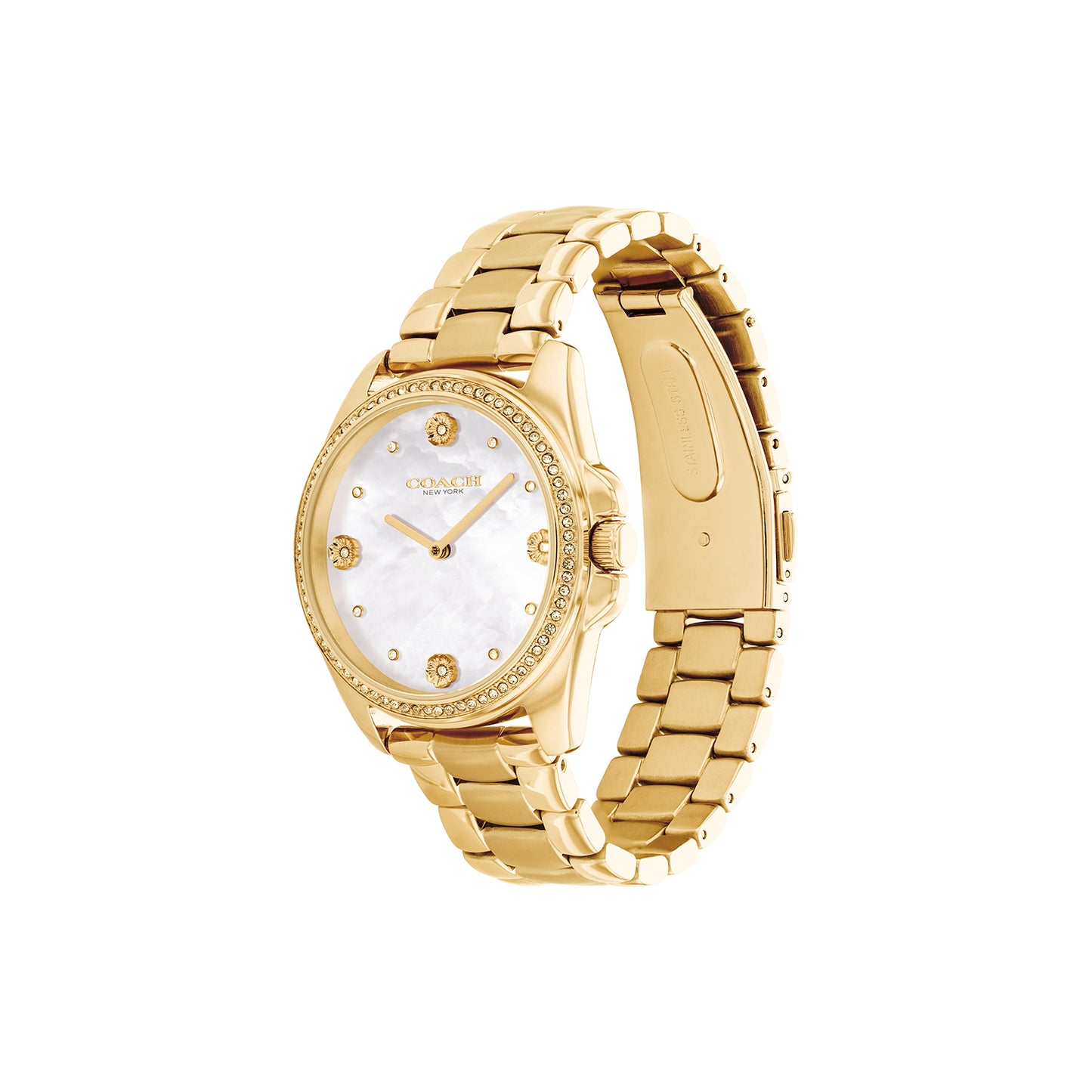 Coach 14504109 Women's Gold Steel Bracelet and White Mother of Pearl & Stone Dial Quartz Watch