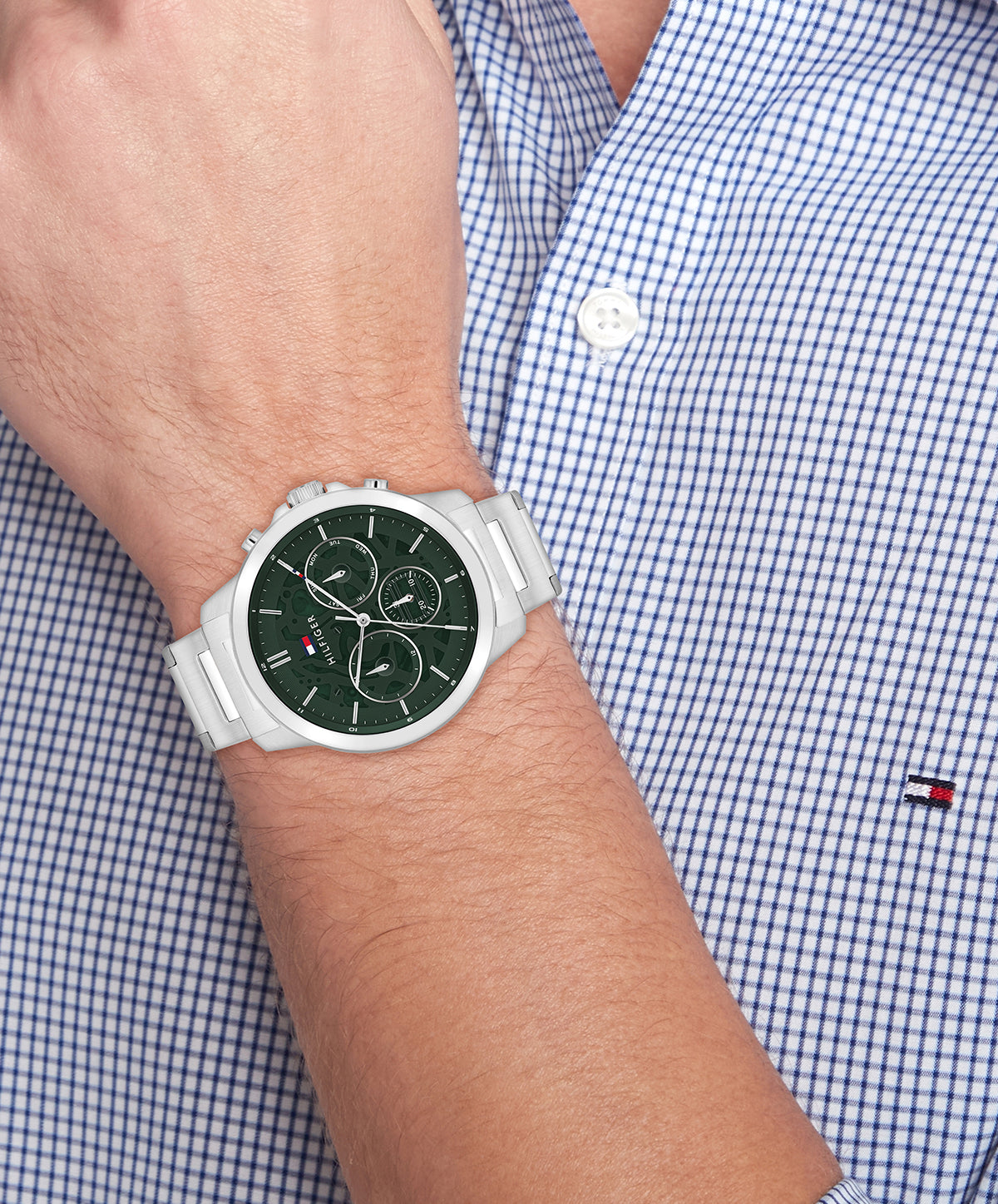 Tommy Hilfiger 1710686 Men's Stainless Steel and Green Dial Watch