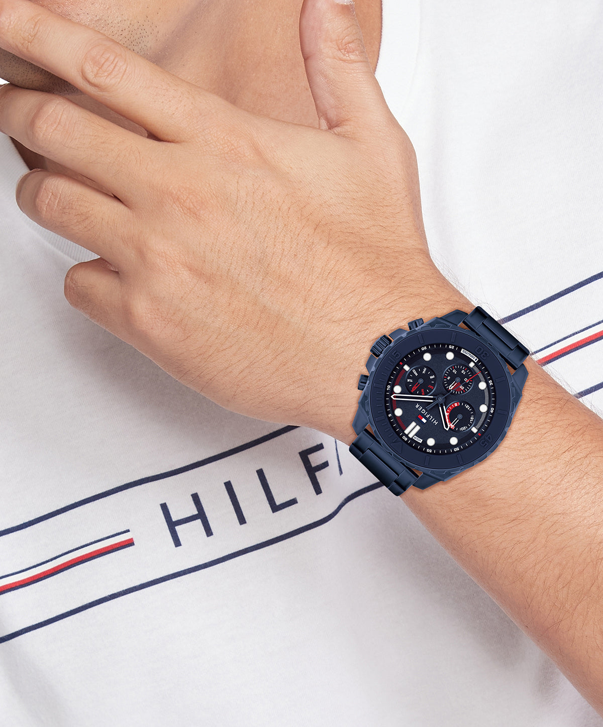 Tommy Hilfiger 1710691 Men's Ionic Plated Blue Steel & Navy Silicone Watch