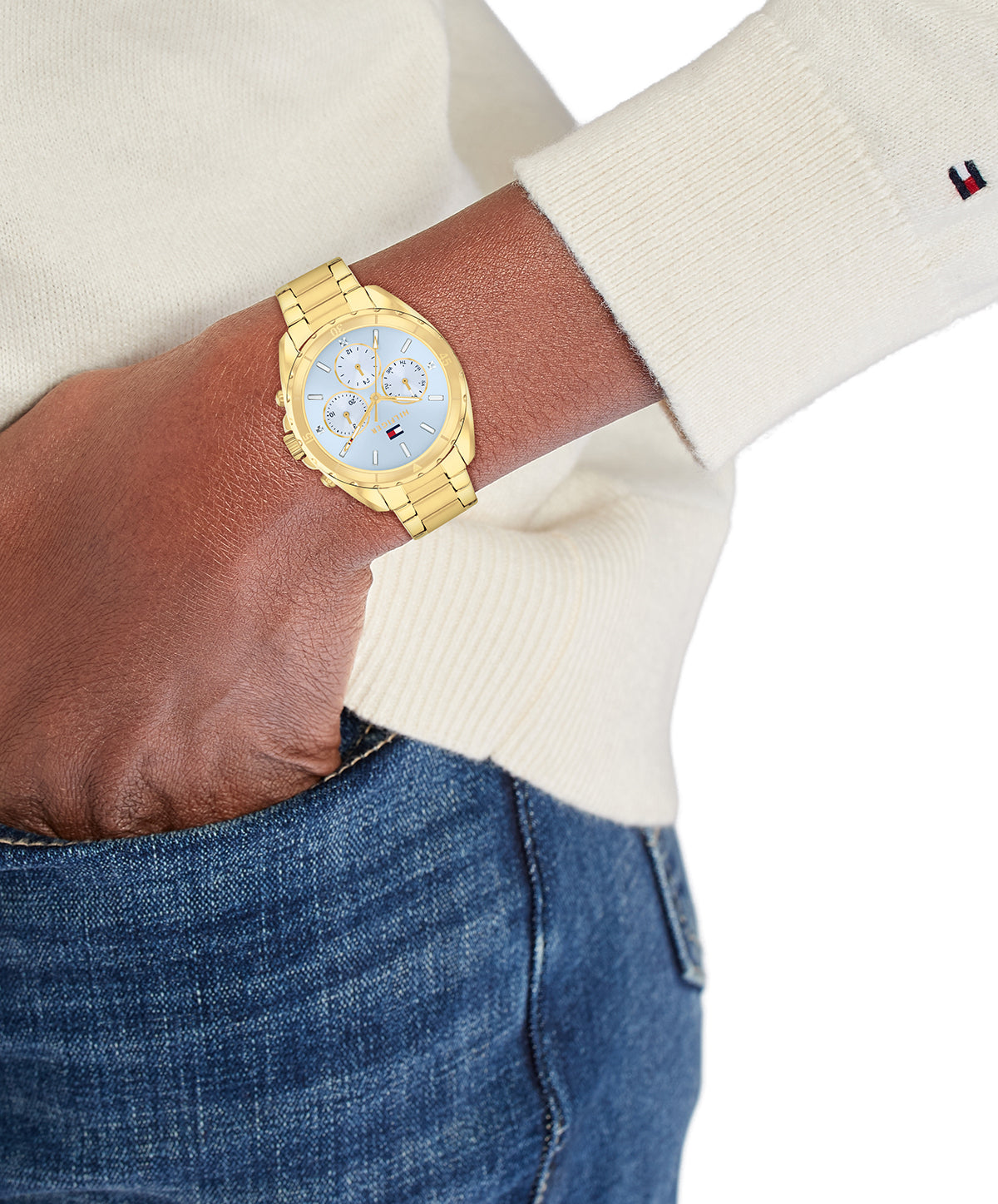 Tommy Hilfiger 1782783 Women's Ionic Plated Thin Gold Steel and Blue Dial Watch