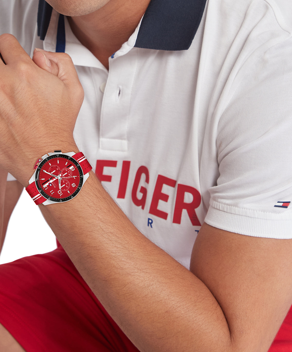 Tommy Hilfiger 1792170 Men's Stainless Steel & Multicolor Aluminum and Red Dial Watch
