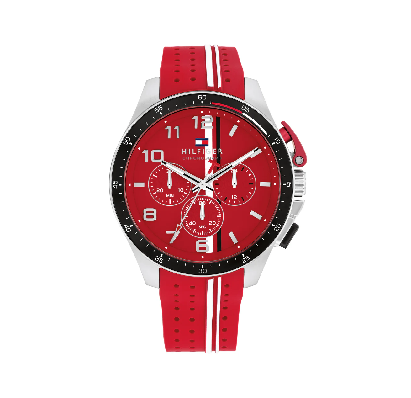 Tommy Hilfiger 1792170 Men's Stainless Steel & Multicolor Aluminum and Red Dial Watch