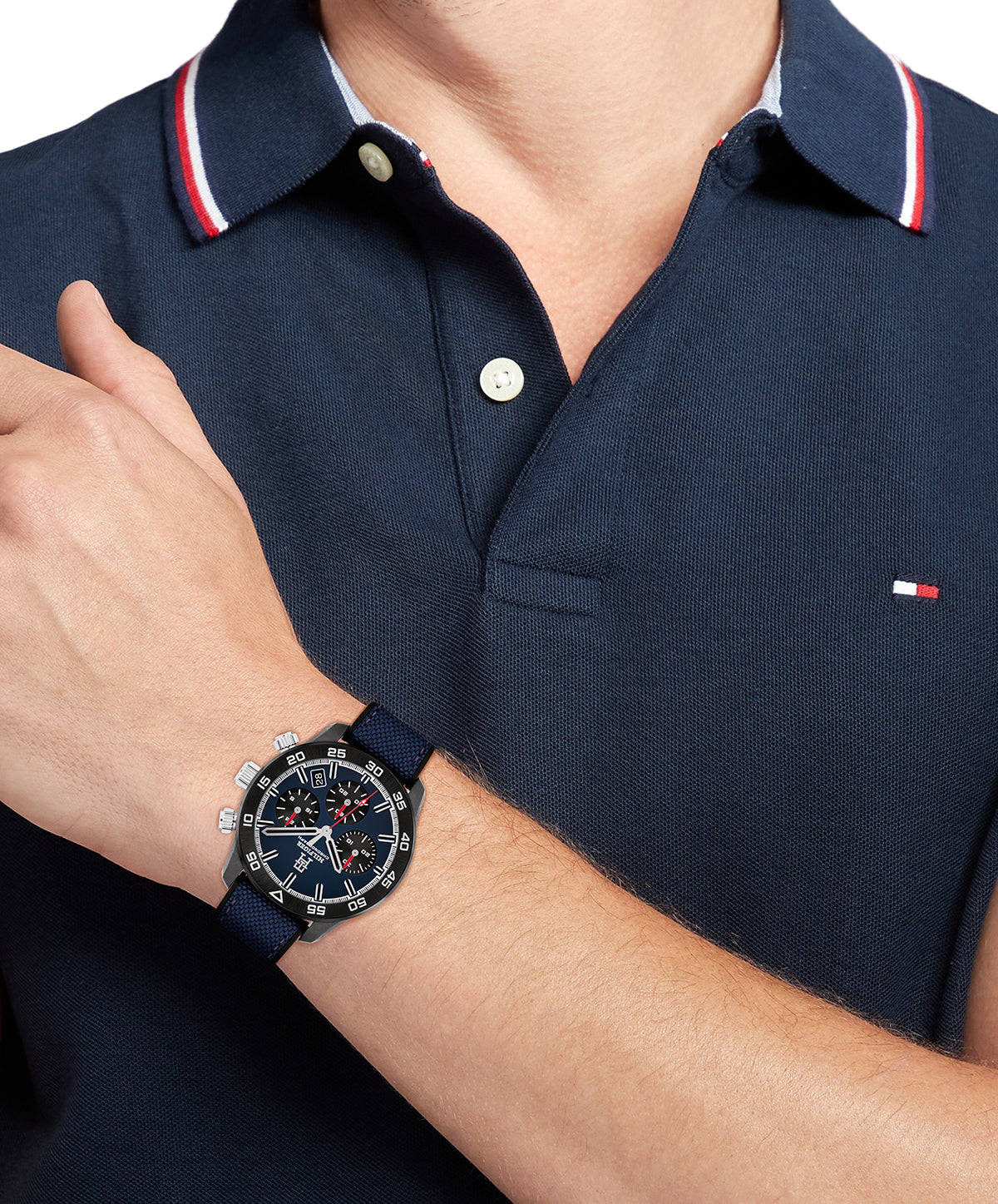 Tommy Hilfiger 1792183 Men's Black Plastic Strap and Navy Dial Watch