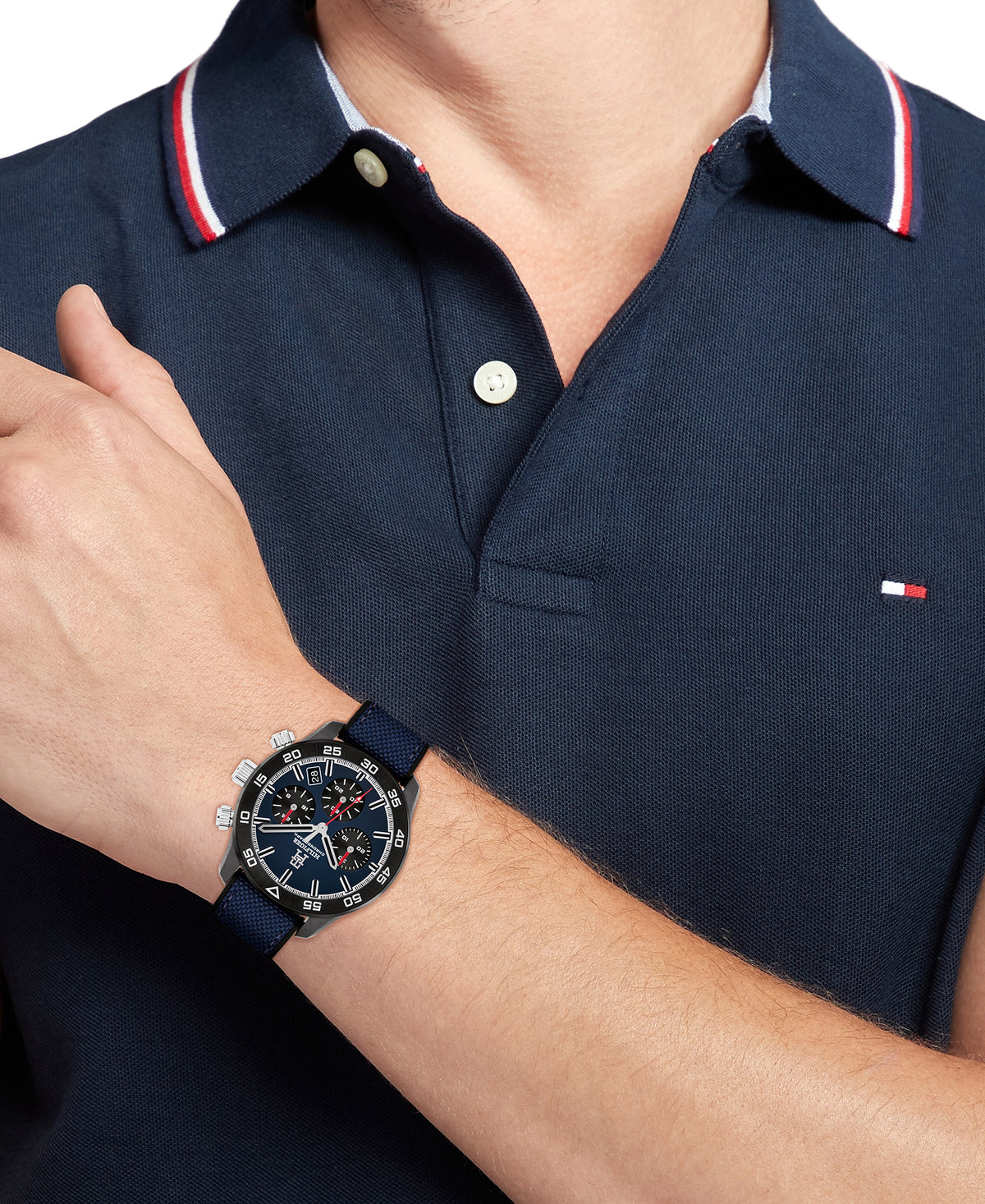 Tommy Hilfiger 1792183 Men's Black Plastic Strap and Navy Dial Watch