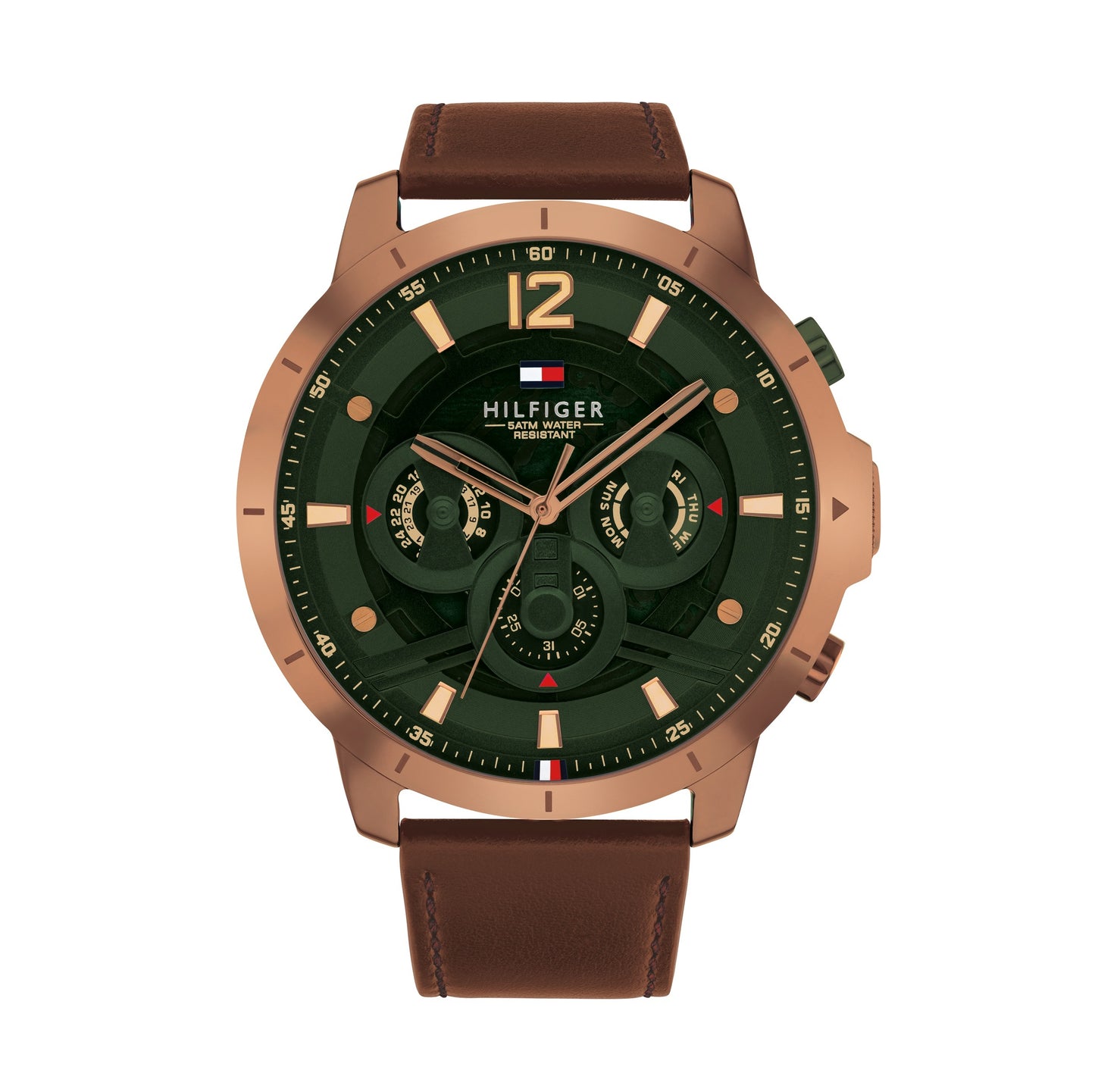 Tommy Hilfiger 1792207 Men's Brown Leather Strap Green Dial Quartz Watch