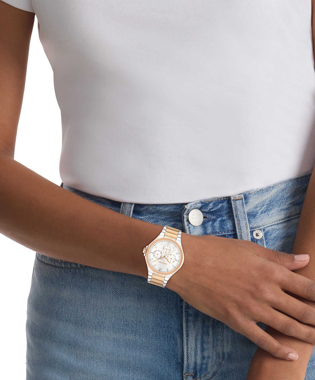 Calvin Klein 25100052 Women's Silver & Rose Gold Stainless Steel Watch