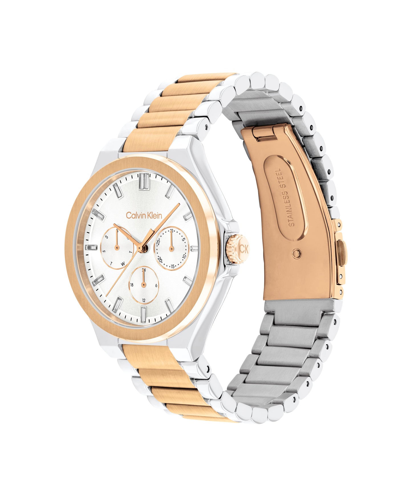 Calvin Klein 25100052 Women's Silver & Rose Gold Stainless Steel Watch