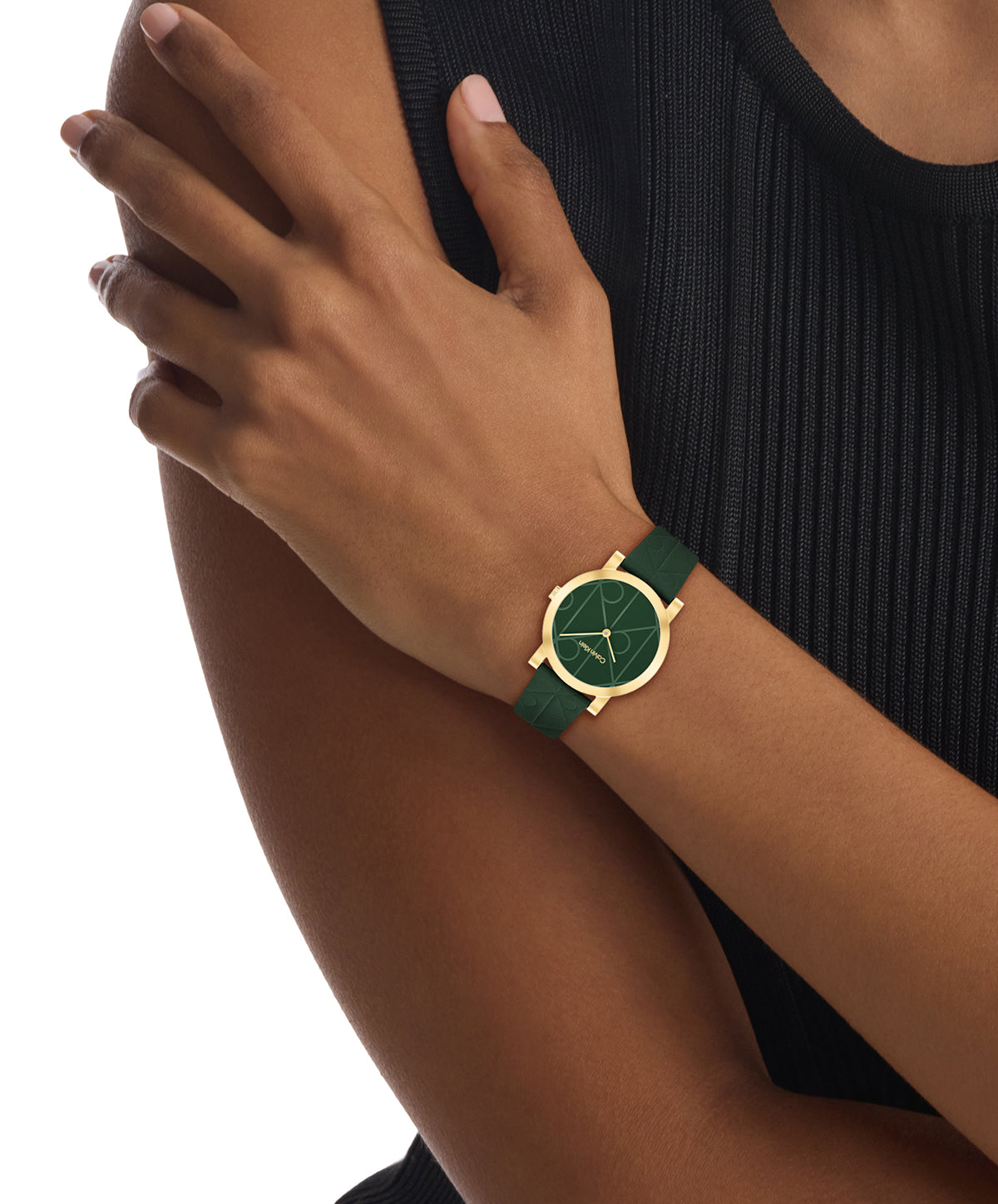 Calvin Klein 25100129 Monogram Green Leather Strap Women's Watch