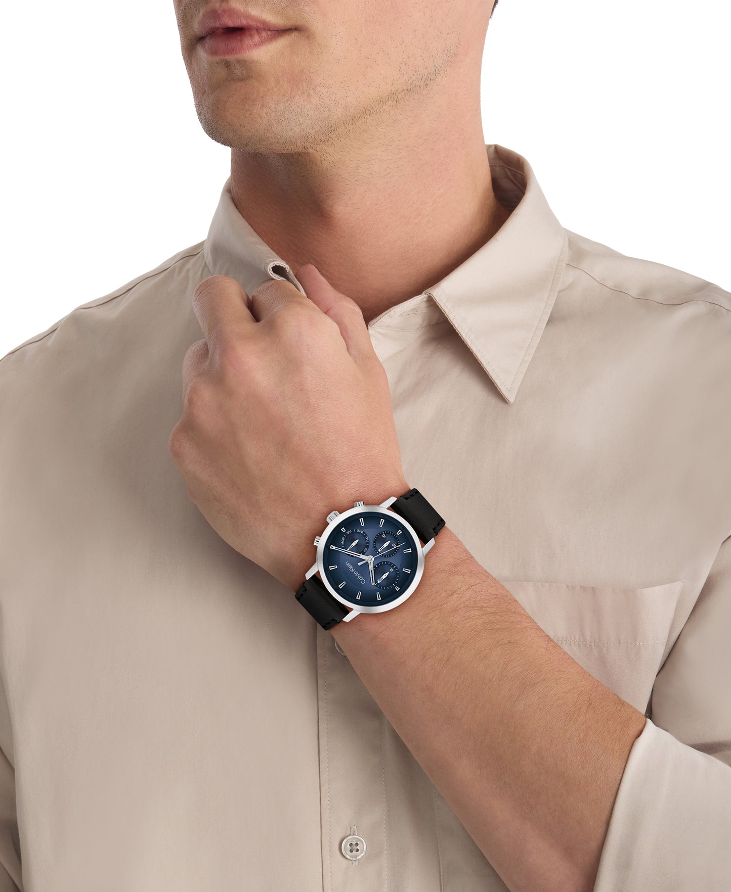 Calvin Klein 25200497 Chronograph Black Leather Blue Dial Men's Watch