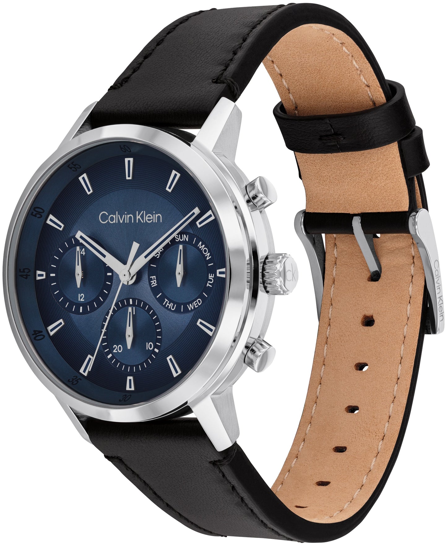 Calvin Klein 25200497 Chronograph Black Leather Blue Dial Men's Watch