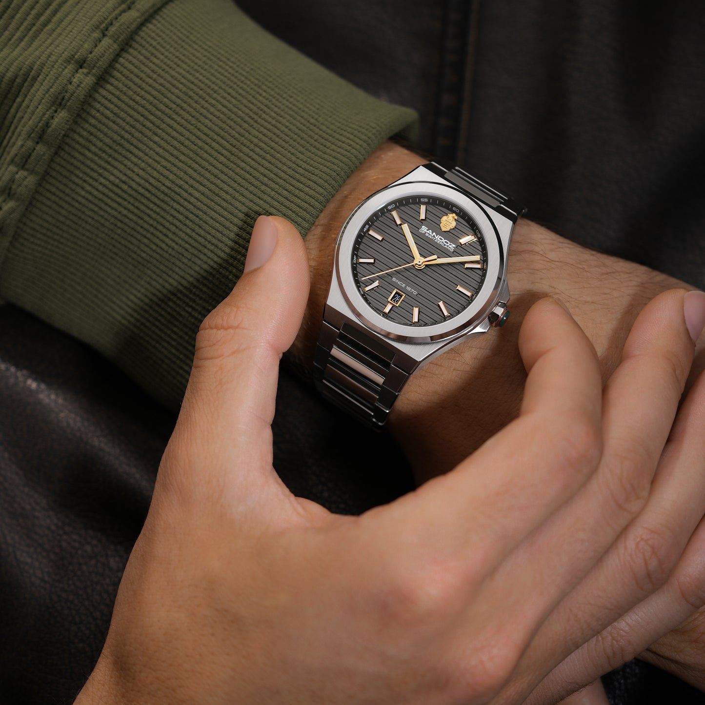 Sandoz Chanet Anthracite Grey Patterned Dial Quartz Men's Watch SZWGH0000830