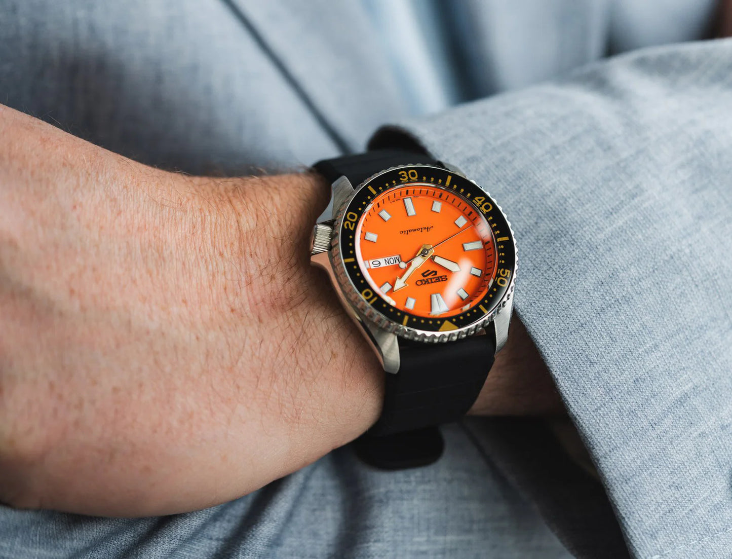 Seiko 5 Sports SKX Redux in Daichi Orange Dial Automatic Rubber Strap SRPL89K1