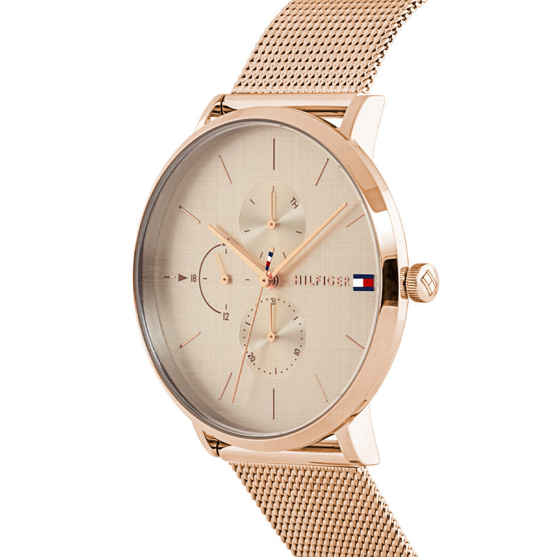 Tommy Hilfiger 1781944 Women's Ionic Plated Carnation Gold Steel Mesh Watch