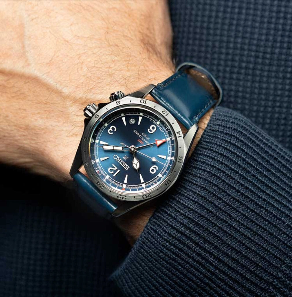 Seiko Prospex Alpinist Mechanical GMT Automatic Blue Leather Men's Watch SPB377J1