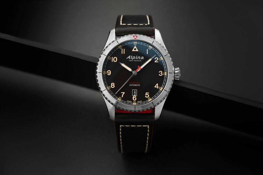 Close-up of the Alpina Startimer Pilot watch