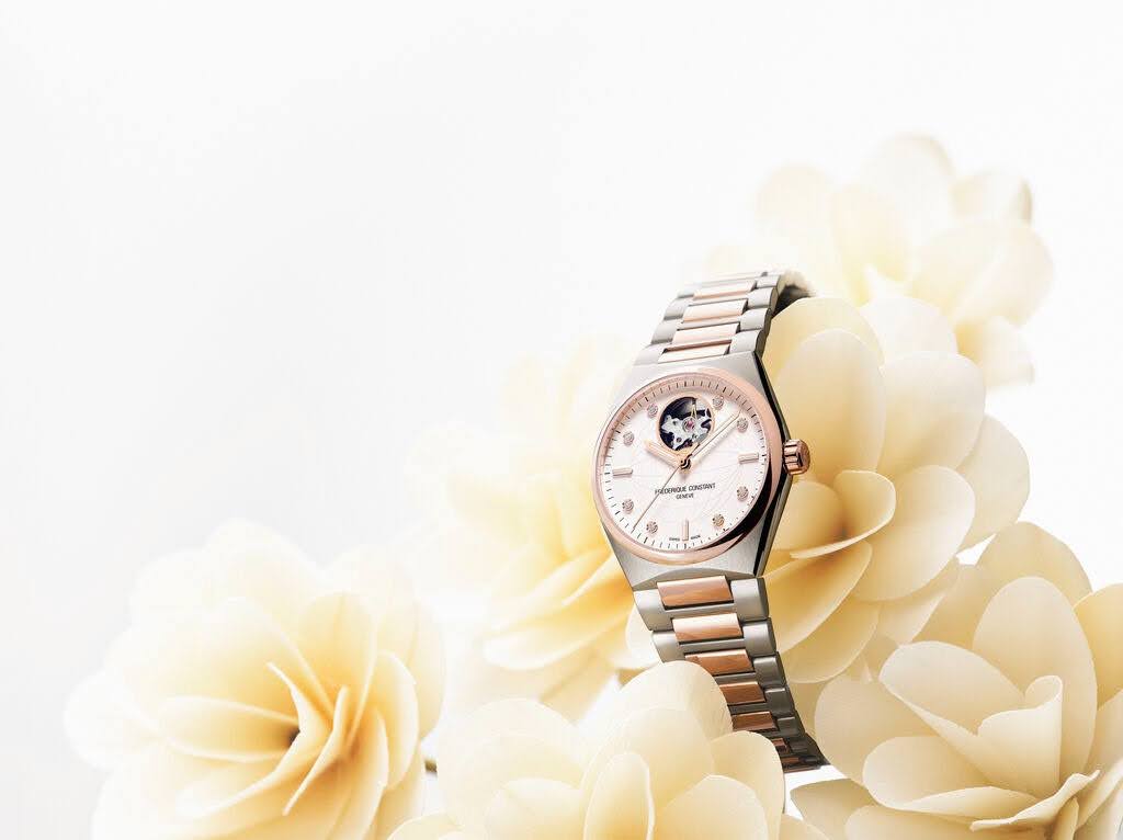 A Frederique Constant Highlife watch facing sideways