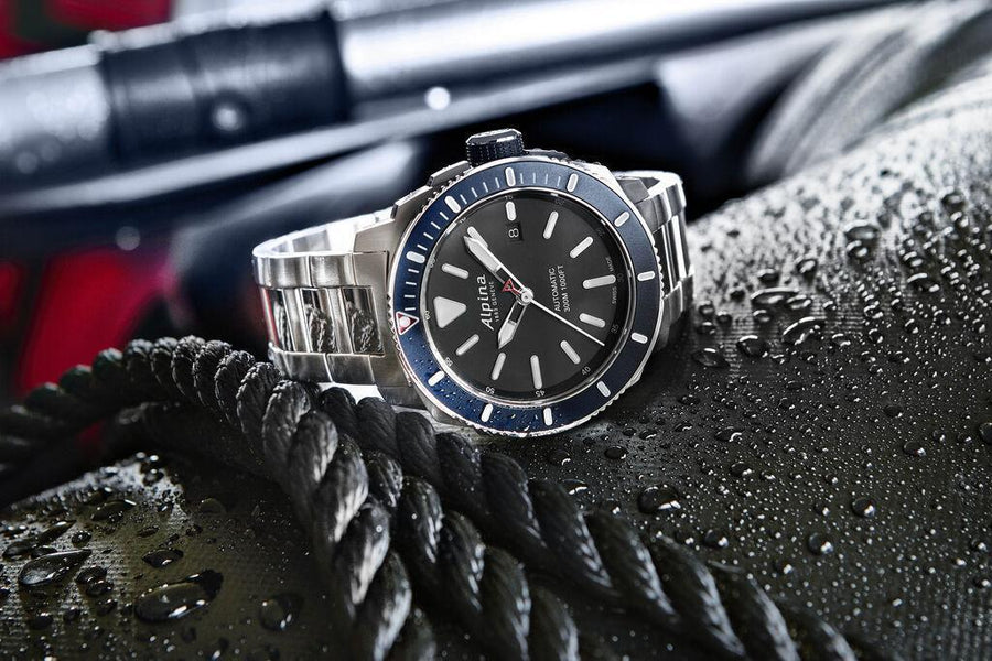 Close-up of an Alpina Seastrong Diver watch