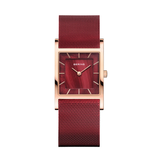 Bering 10426-363-S Women's Red Steel Mesh Bracelet Watch