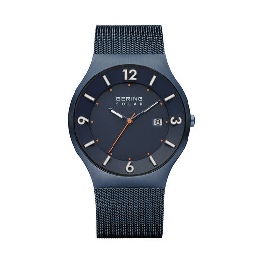 Bering 14440-393 Men's Blue Steel Mesh Solar Watch