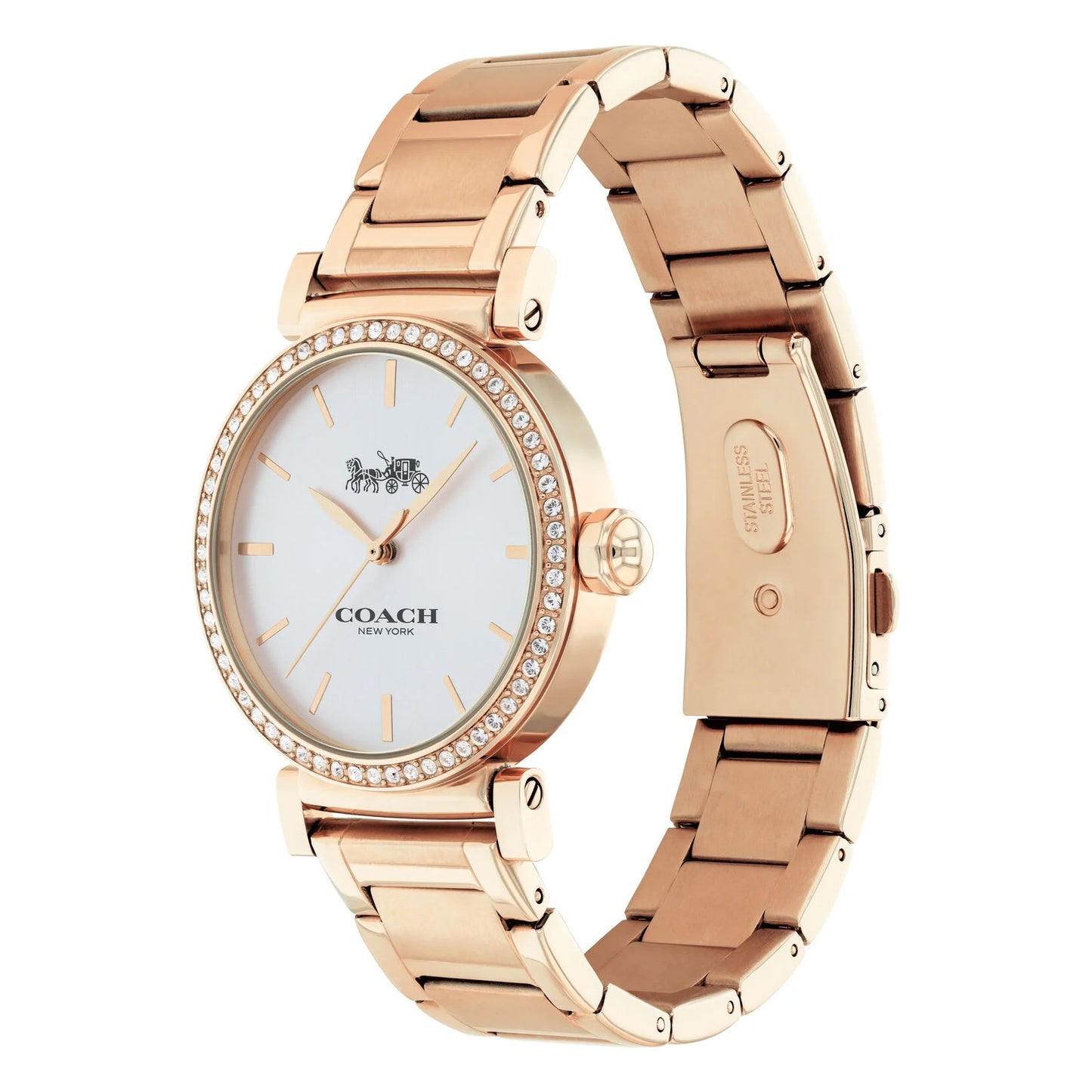Coach 14503580 Women's Rose Gold Ionic Plated Steel Bracelet and Silver Dial Quartz Watch