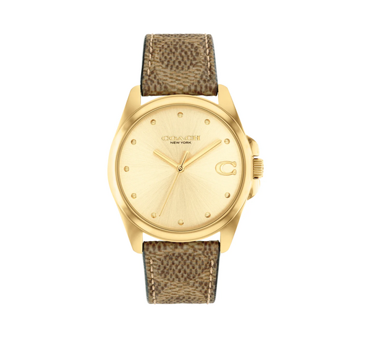Coach 14504111 Women's Brown PVC Strap and Champagne Dial Quartz Watch