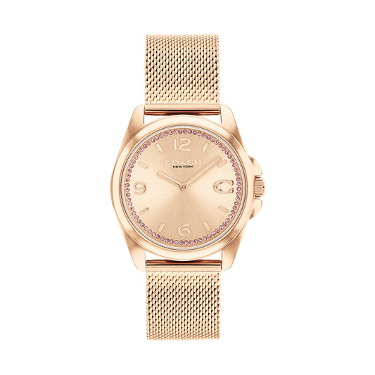 Coach 14504143 Women's Carnation Gold Stainless Steel Mesh Bracelet and Carnation Gold Dial Quartz Watch