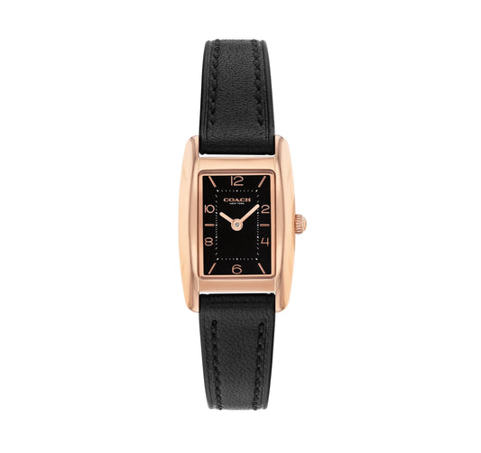Coach 14504644 Women's Black Leather & Ionic Plated Rose Gold Steel Watch