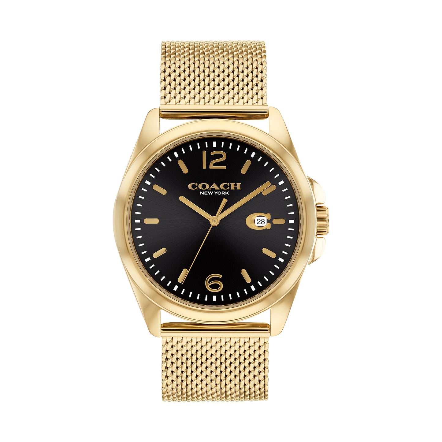 Coach 14602618 Men's Gold Steel Mesh Bracelet and Black Dial Quartz Basic Calendar Watch