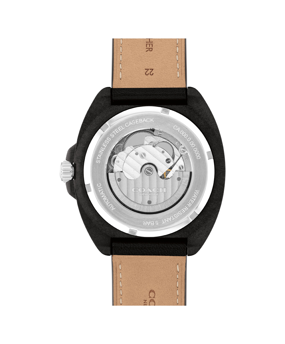 Coach 14602735 Men's Sport Automatic Black Calfskin Leather Strap