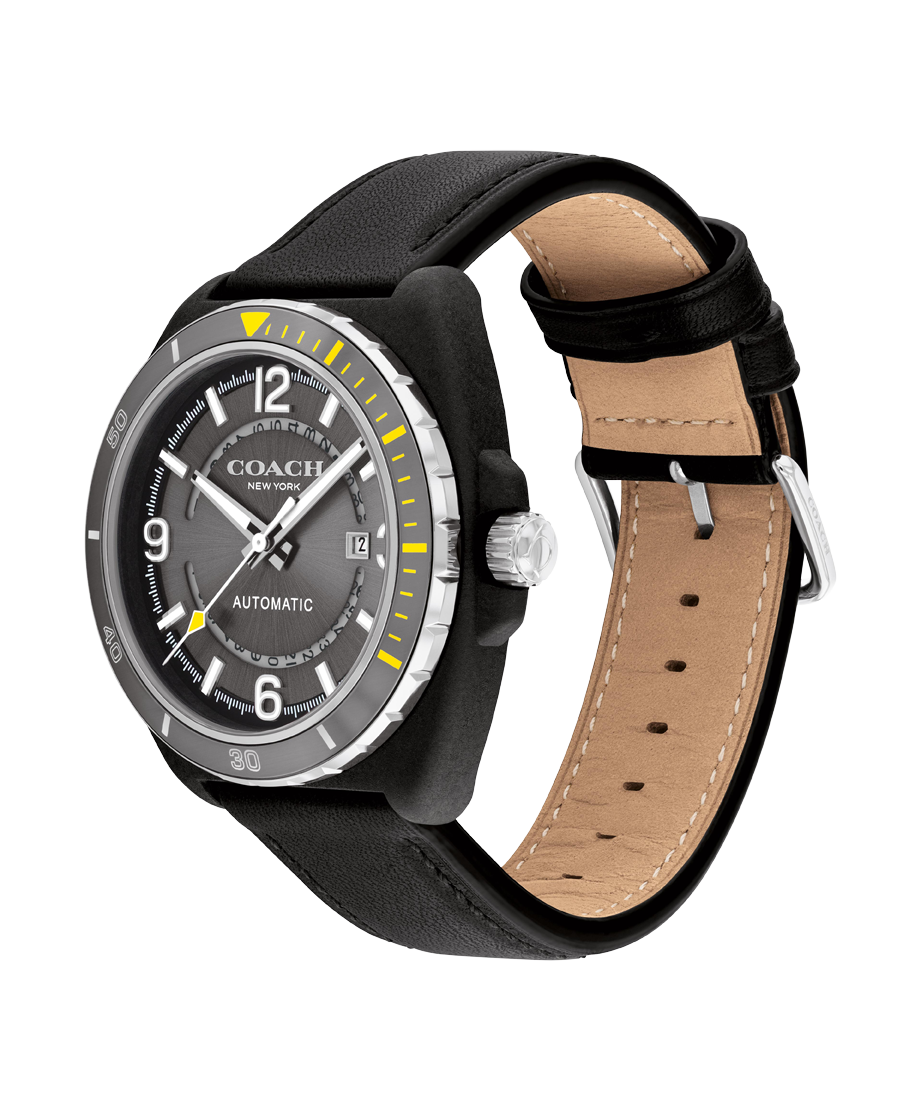Coach 14602735 Men's Sport Automatic & Black Calfskin Leather Strap