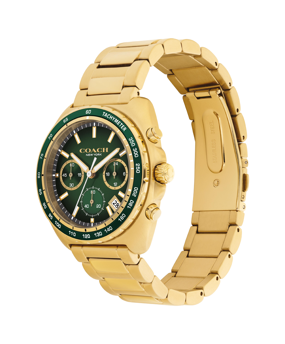 Coach 14602738 Gold Steel Green Dial Chronograph Men's Watch