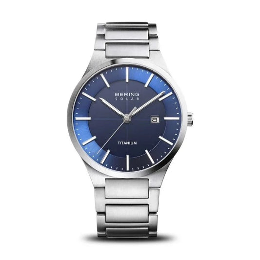 Bering 15239-777 Men's Silver Titanium Strap with Titanium Links Solar Watch