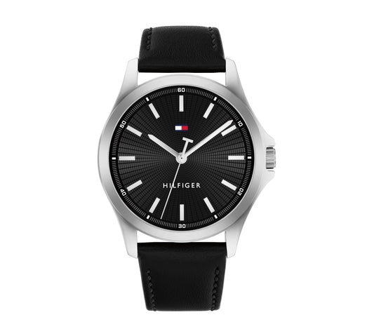 Tommy Hilfiger 1710668 Black Leather Strap & Stainless Steel Case Watch