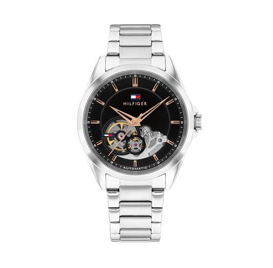 Tommy Hilfiger 1710718 Men's Automatic Stainless Steel Black Dial Watch