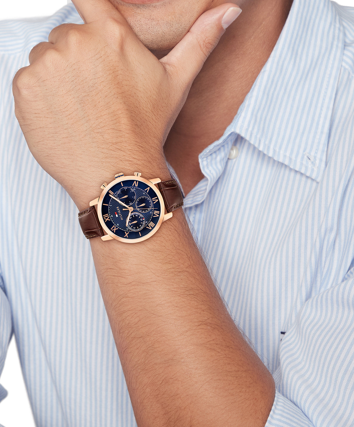 Tommy Hilfiger 1710727 Men's Dark Brown Leather & Navy Dial Watch