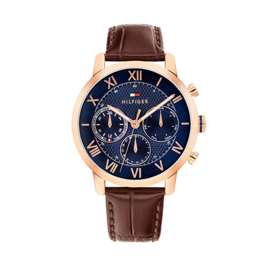 Tommy Hilfiger 1710727 Men's Dark Brown Leather & Navy Dial Watch