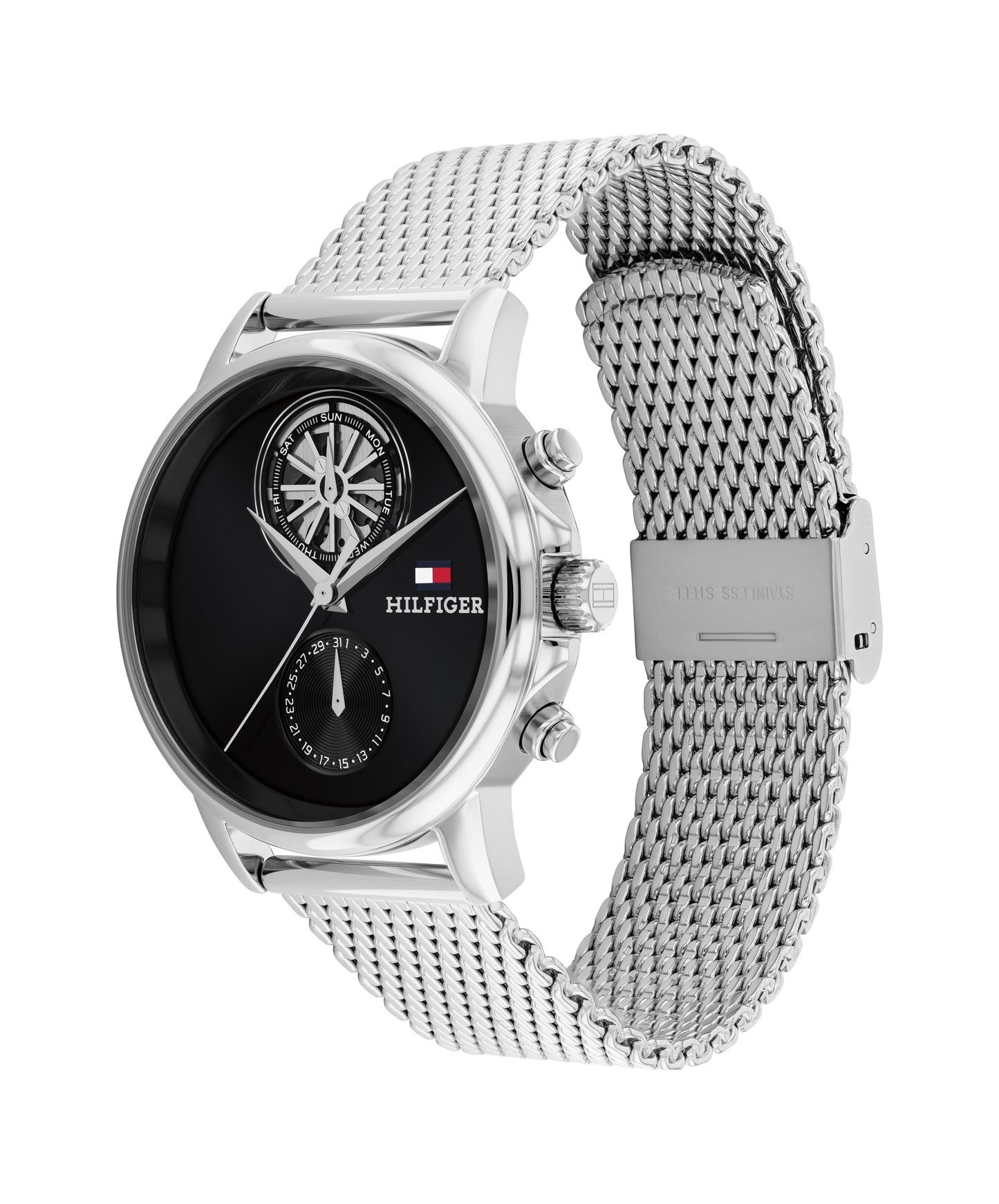 Tommy Hilfiger 1710749 Men's Stainless Steel Mesh Bracelet Black Dial Quartz Watch