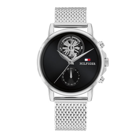 Tommy Hilfiger 1710749 Men's Stainless Steel Mesh Bracelet Black Dial Quartz Watch