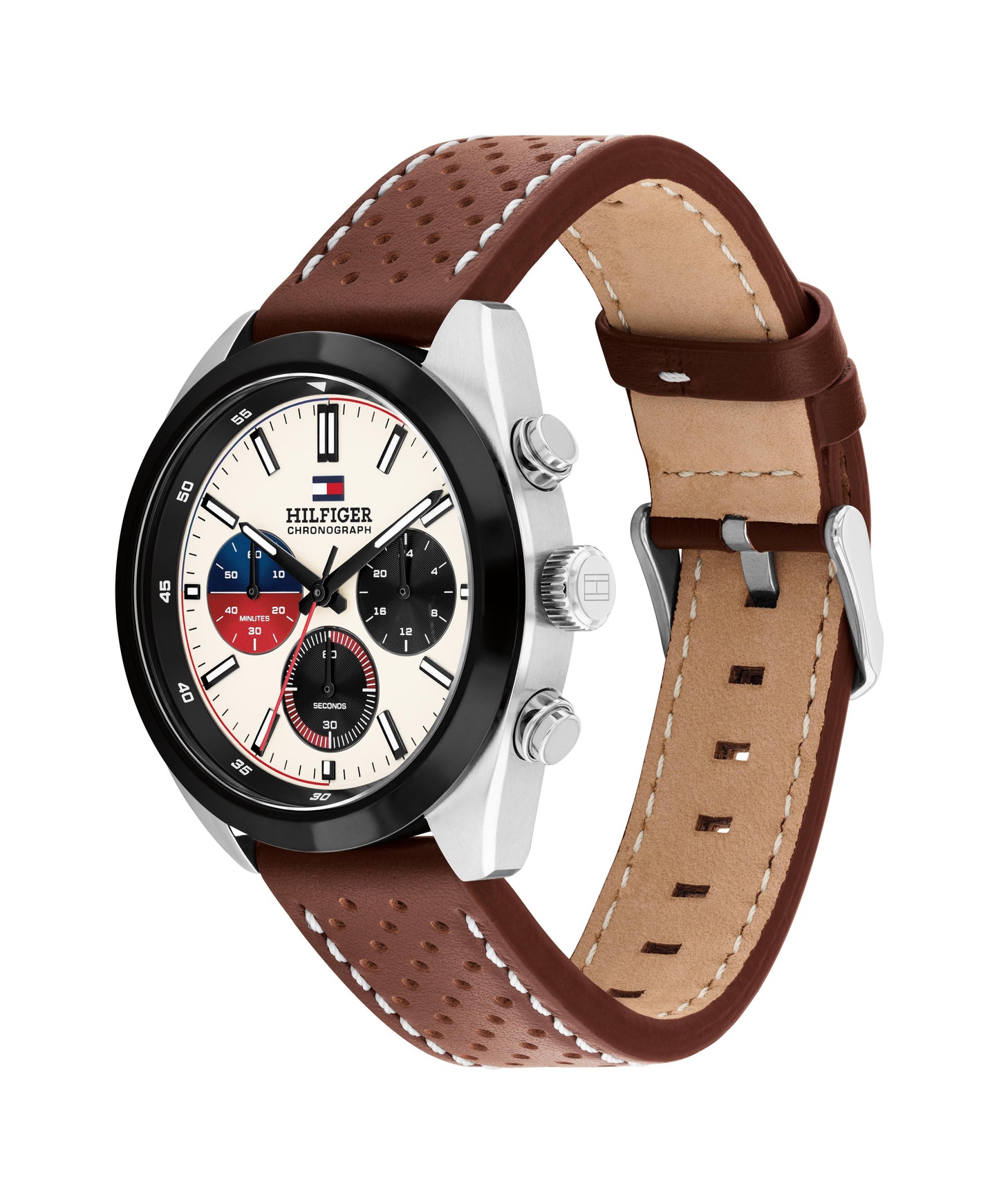 Tommy Hilfiger 1710765 Men's Chronograph Brown Leather Strap White Dial Quartz Watch