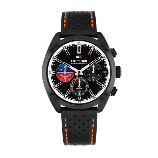 Tommy Hilfiger 1710766 Men's Chronograph Black Leather Strap Quartz Watch