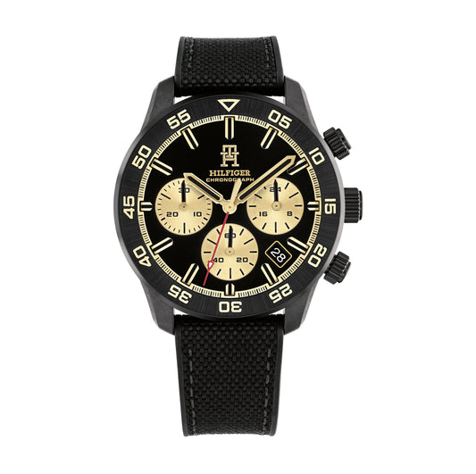 Tommy Hilfiger 1792182 Men's Black Plastic Strap and Black Dial Watch