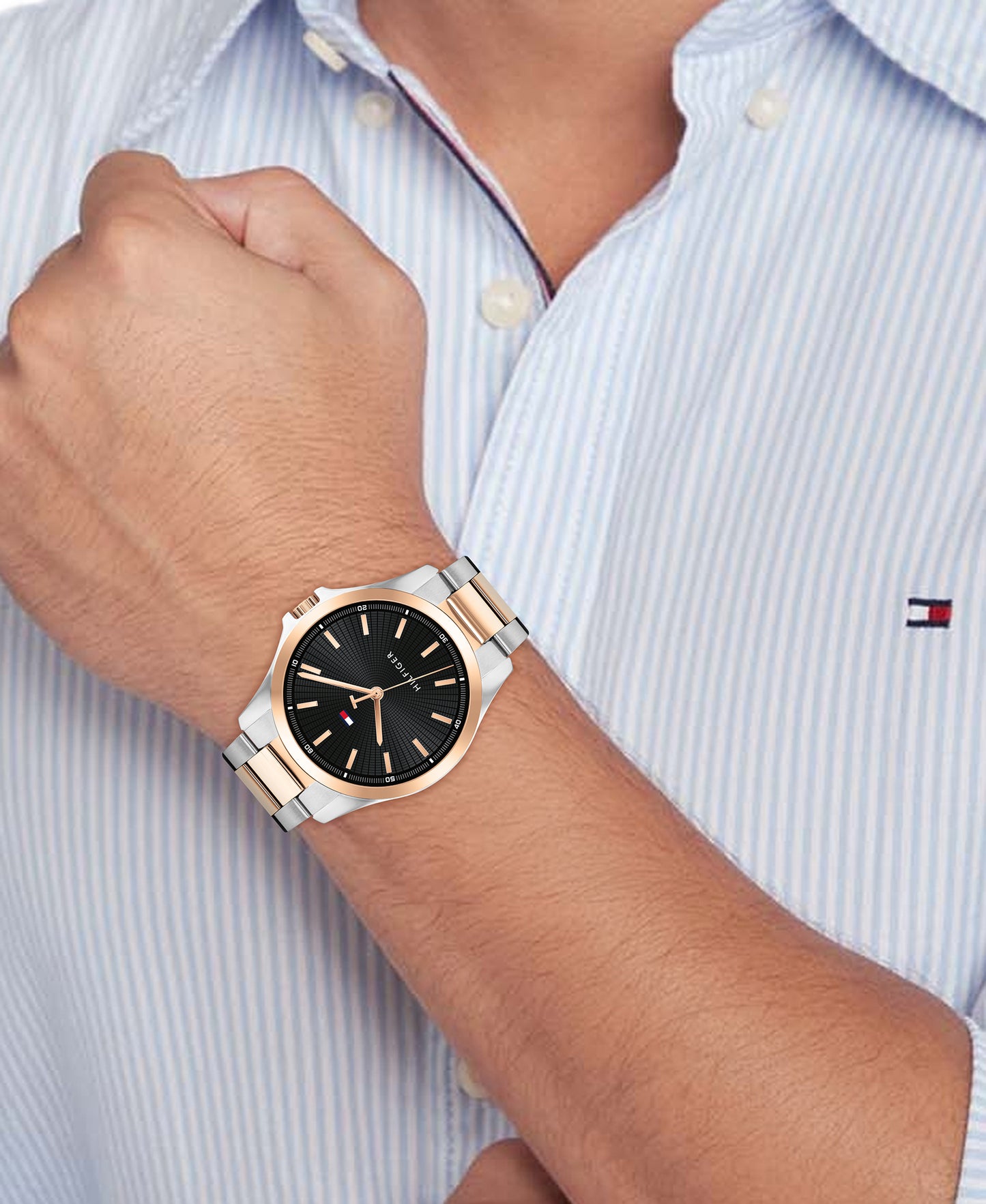 Tommy Hilfiger 1792191 Two Tone Stainless Steel Black Dial Men's Watch