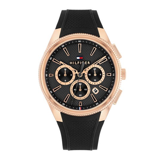 Tommy Hilfiger 1792251 Men's Black Silicone Strap & Rose Gold Case Quartz Watch