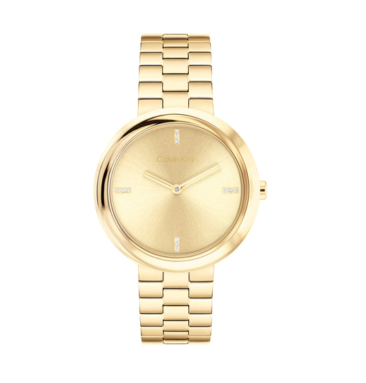 Calvin Klein 25100094 Women's Ionic Plated Thin Gold Steel & Crystal Indices Watch