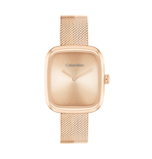 Calvin Klein 25100101 Ionic Plated Rose Gold Steel Mesh Bracelet Women's Watch